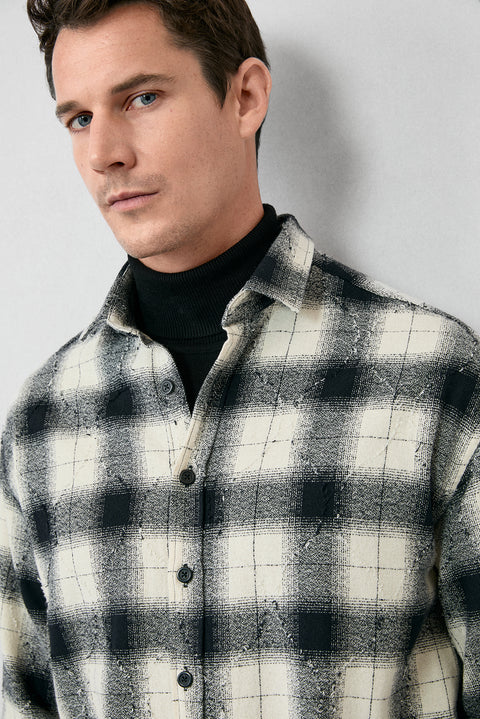 Black Long Sleeve Oversize Extra Relaxed Fit Plaid Cotton Lumberjack Winter Shirt