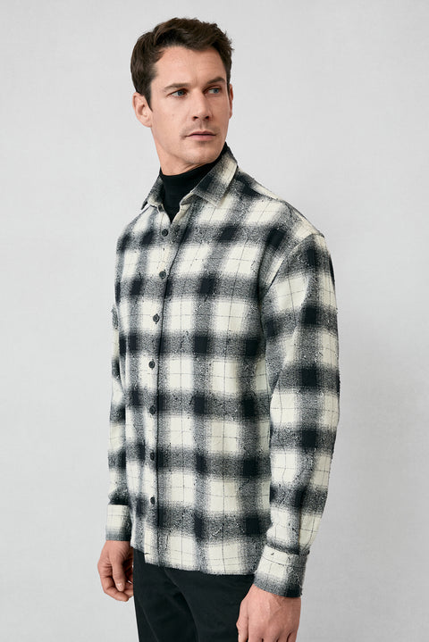Black Long Sleeve Oversize Extra Relaxed Fit Plaid Cotton Lumberjack Winter Shirt