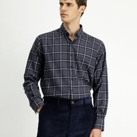 Dark Gray Long Sleeve Regular Fit Button-Down Collar Sport Cotton Plaid Lumberjack Shirt