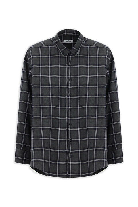 Dark Gray Long Sleeve Regular Fit Button-Down Collar Sport Cotton Plaid Lumberjack Shirt