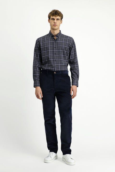 Dark Gray Long Sleeve Regular Fit Button-Down Collar Sport Cotton Plaid Lumberjack Shirt