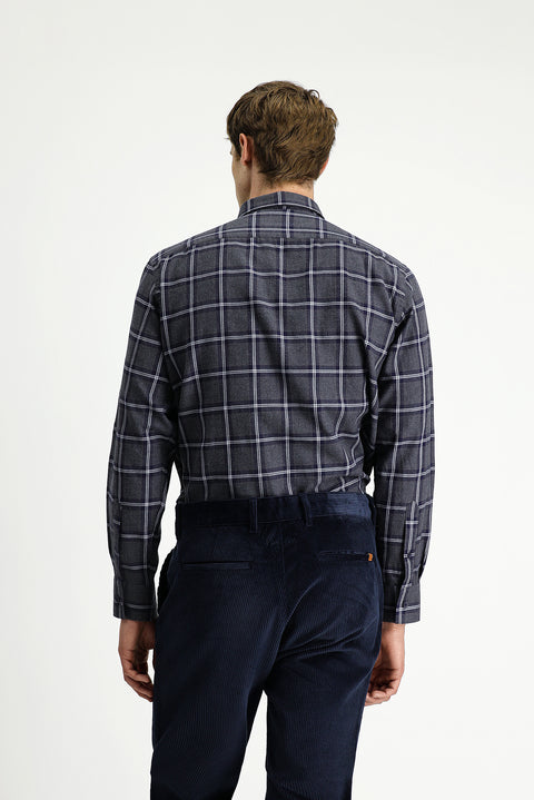 Dark Gray Long Sleeve Regular Fit Button-Down Collar Sport Cotton Plaid Lumberjack Shirt