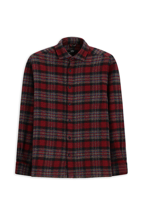 Flag Red Long Sleeve Oversize Extra Relaxed Fit Plaid Cotton Shacket Lumberjack Shirt