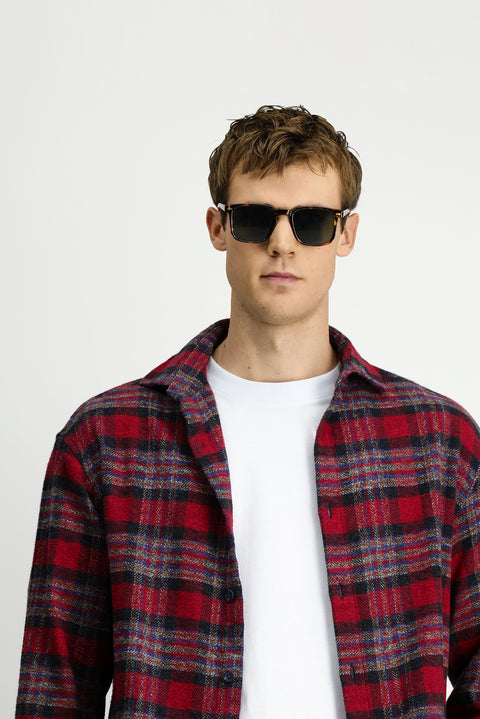 Flag Red Long Sleeve Oversize Extra Relaxed Fit Plaid Cotton Shacket Lumberjack Shirt