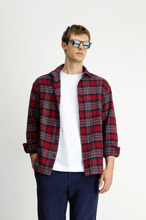 Flag Red Long Sleeve Oversize Extra Relaxed Fit Plaid Cotton Shacket Lumberjack Shirt