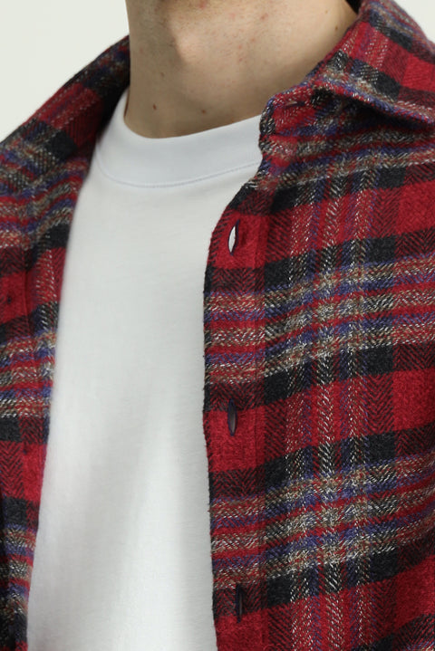 Flag Red Long Sleeve Oversize Extra Relaxed Fit Plaid Cotton Shacket Lumberjack Shirt