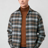 Medium Brown Long Sleeve Oversize Extra Relaxed Fit Plaid Cotton Lumberjack Winter Shirt
