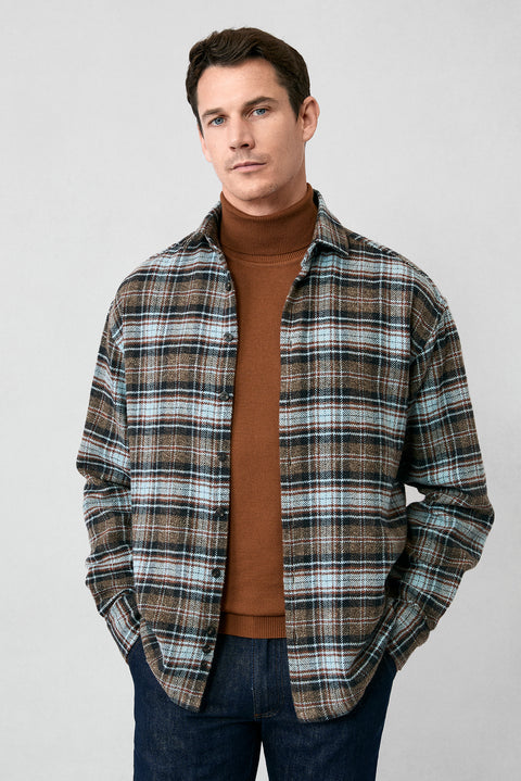 Medium Brown Long Sleeve Oversize Extra Relaxed Fit Plaid Cotton Lumberjack Winter Shirt