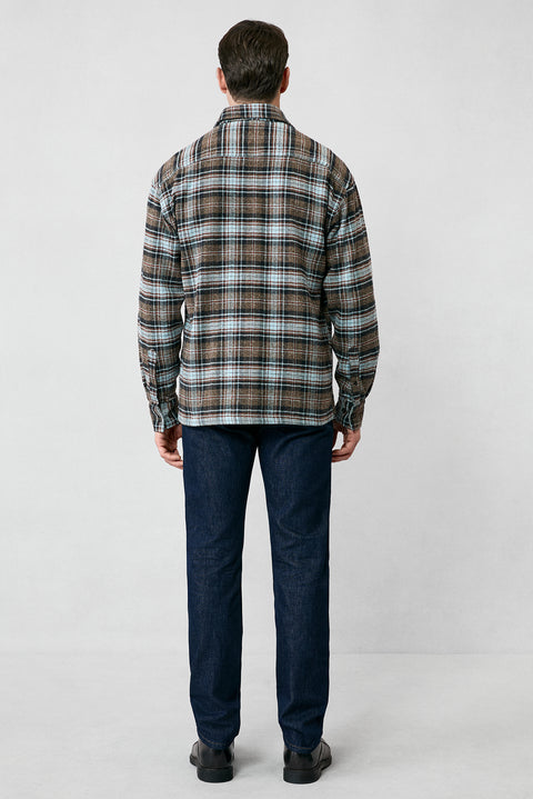 Medium Brown Long Sleeve Oversize Extra Relaxed Fit Plaid Cotton Lumberjack Winter Shirt