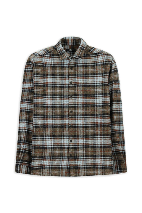 Medium Brown Long Sleeve Oversize Extra Relaxed Fit Plaid Cotton Lumberjack Winter Shirt