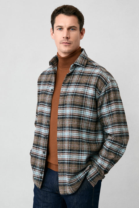 Medium Brown Long Sleeve Oversize Extra Relaxed Fit Plaid Cotton Lumberjack Winter Shirt