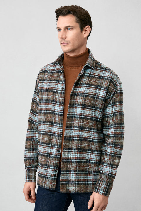 Medium Brown Long Sleeve Oversize Extra Relaxed Fit Plaid Cotton Lumberjack Winter Shirt