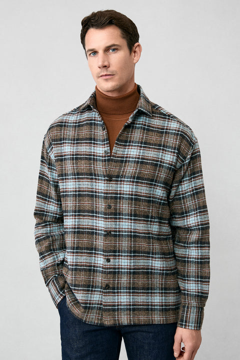 Medium Brown Long Sleeve Oversize Extra Relaxed Fit Plaid Cotton Lumberjack Winter Shirt