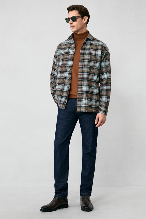 Medium Brown Long Sleeve Oversize Extra Relaxed Fit Plaid Cotton Lumberjack Winter Shirt