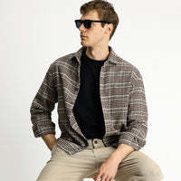 Medium Brown Long Sleeve Oversize Extra Relaxed Fit Plaid Cotton Shacket Lumberjack Shirt