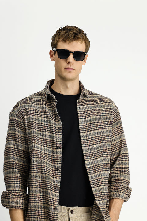 Medium Brown Long Sleeve Oversize Extra Relaxed Fit Plaid Cotton Shacket Lumberjack Shirt
