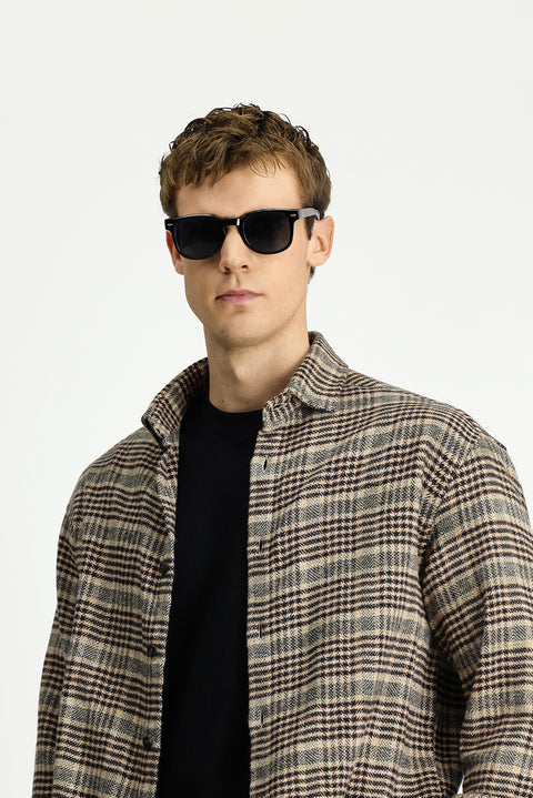 Medium Brown Long Sleeve Oversize Extra Relaxed Fit Plaid Cotton Shacket Lumberjack Shirt