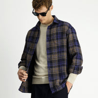 Cobalt Blue Long Sleeve Oversize Extra Relaxed Fit Plaid Cotton Pocket Shacket Lumberjack Shirt