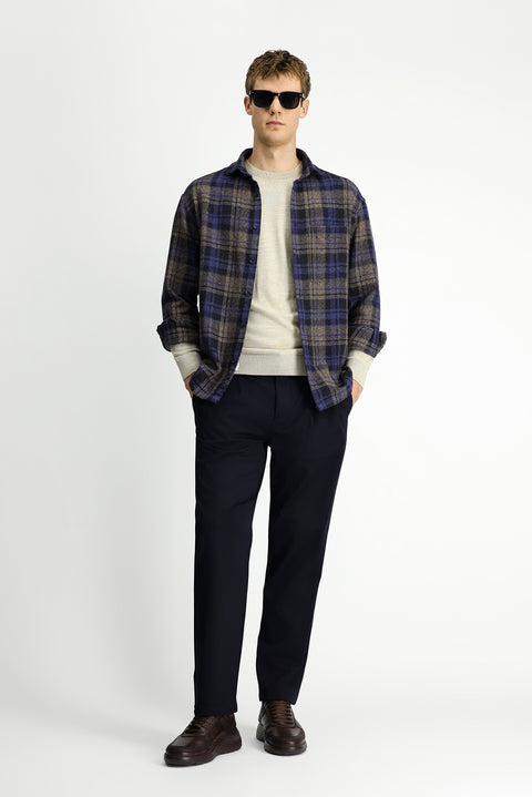 Cobalt Blue Long Sleeve Oversize Extra Relaxed Fit Plaid Cotton Pocket Shacket Lumberjack Shirt