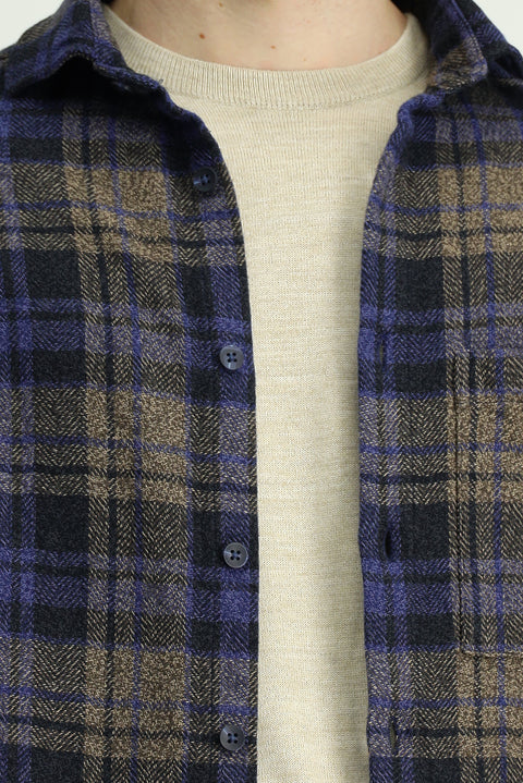 Cobalt Blue Long Sleeve Oversize Extra Relaxed Fit Plaid Cotton Pocket Shacket Lumberjack Shirt