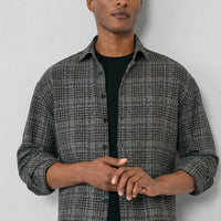 Medium Anthracite Long Sleeve Oversize Extra Relaxed Fit Plaid Cotton Lumberjack Winter Shirt