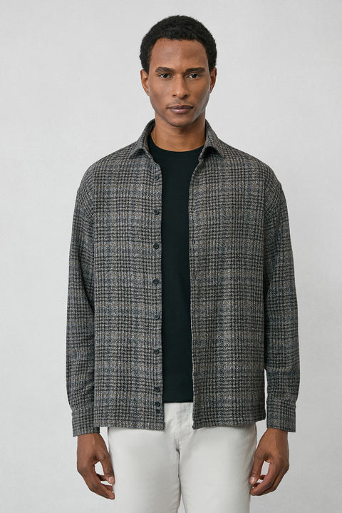 Medium Anthracite Long Sleeve Oversize Extra Relaxed Fit Plaid Cotton Lumberjack Winter Shirt