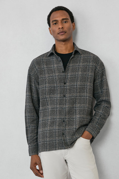 Medium Anthracite Long Sleeve Oversize Extra Relaxed Fit Plaid Cotton Lumberjack Winter Shirt