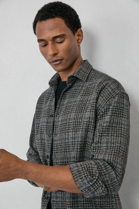 Medium Anthracite Long Sleeve Oversize Extra Relaxed Fit Plaid Cotton Lumberjack Winter Shirt