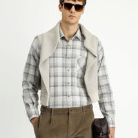 Light Beige Long Sleeve Regular Fit Sport Cotton Plaid Lumberjack Shirt