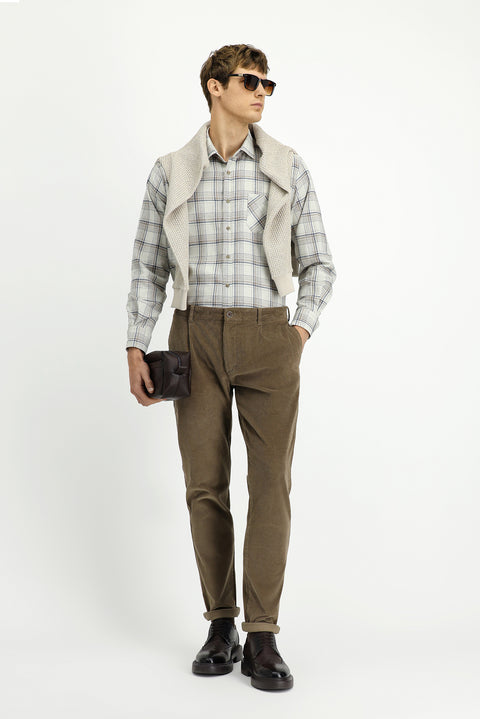 Light Beige Long Sleeve Regular Fit Sport Cotton Plaid Lumberjack Shirt