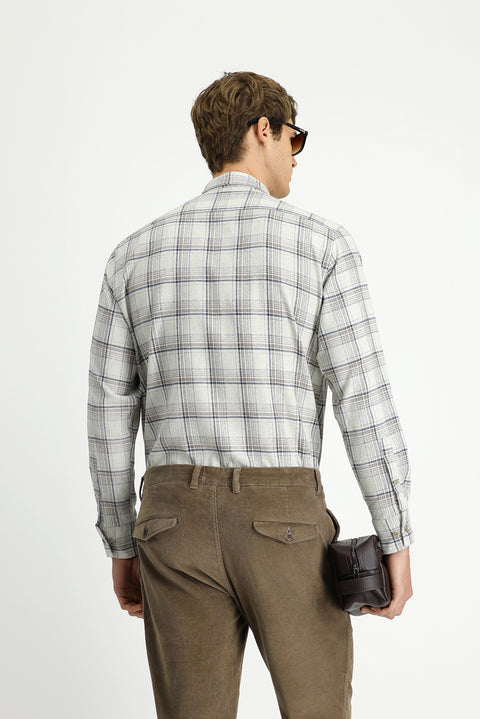 Light Beige Long Sleeve Regular Fit Sport Cotton Plaid Lumberjack Shirt