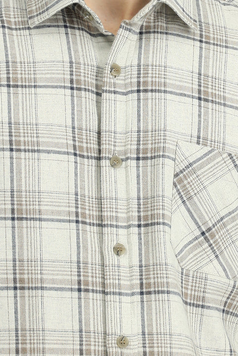 Light Beige Long Sleeve Regular Fit Sport Cotton Plaid Lumberjack Shirt
