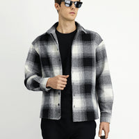 Black Long Sleeve Oversize Extra Relaxed Fit Sport Plaid Shacket Lumberjack Cotton Shirt / Jacket