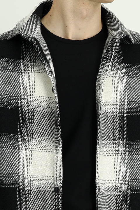 Black Long Sleeve Oversize Extra Relaxed Fit Sport Plaid Shacket Lumberjack Cotton Shirt / Jacket