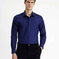 Dark Navy Long Sleeve Slim Fit Narrow Cut Sporty Patterned Cotton Denim Shirt