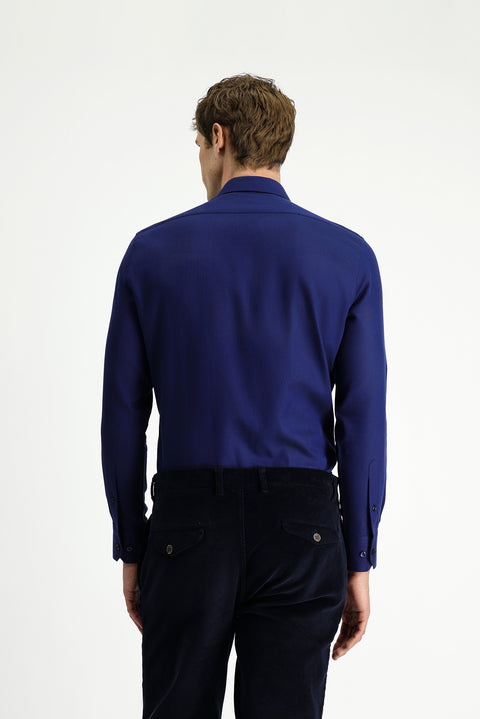 Dark Navy Long Sleeve Slim Fit Narrow Cut Sporty Patterned Cotton Denim Shirt