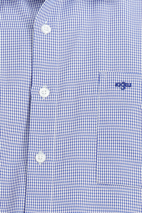Dark Blue Long Sleeve Classic Patterned Cotton Shirt with Pockets, Easy Iron