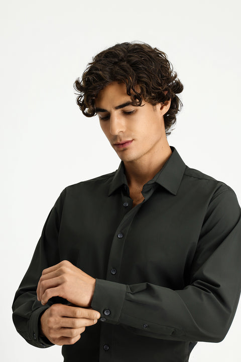 Dark Khaki Techno-Line Long Sleeve Classic Lycra Shirt