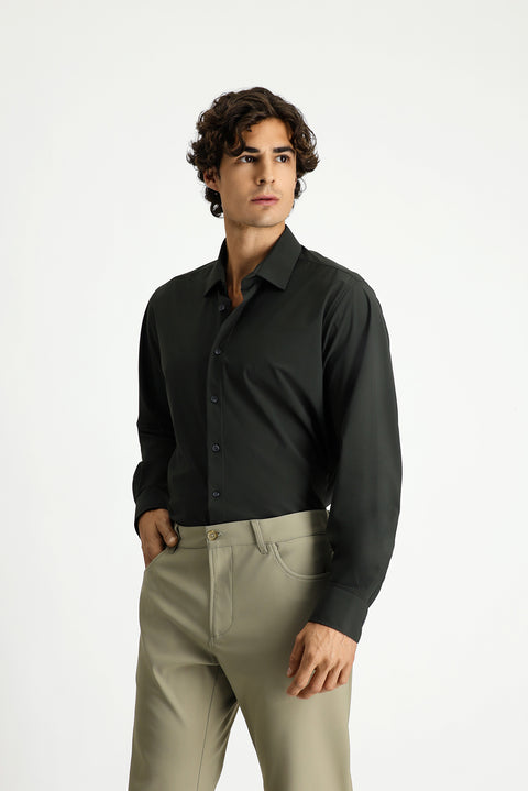 Dark Khaki Techno-Line Long Sleeve Classic Lycra Shirt