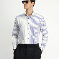 Medium Navy Long Sleeve Classic Striped Cotton Shirt
