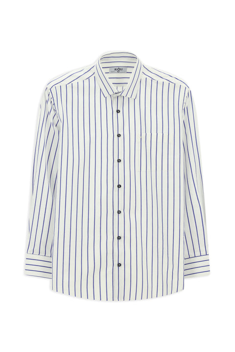 Medium Navy Long Sleeve Classic Striped Cotton Shirt