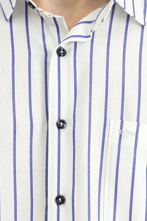 Medium Navy Long Sleeve Classic Striped Cotton Shirt