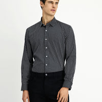 Black Long-Sleeve Classic Striped Cotton Shirt