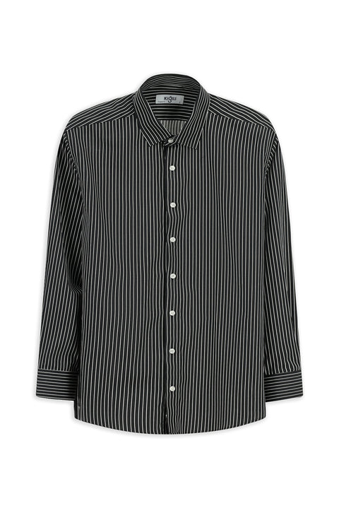 Black Long-Sleeve Classic Striped Cotton Shirt