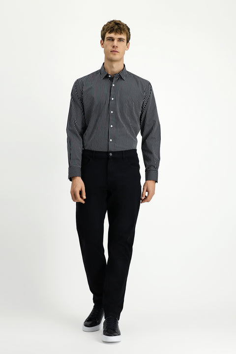 Black Long-Sleeve Classic Striped Cotton Shirt