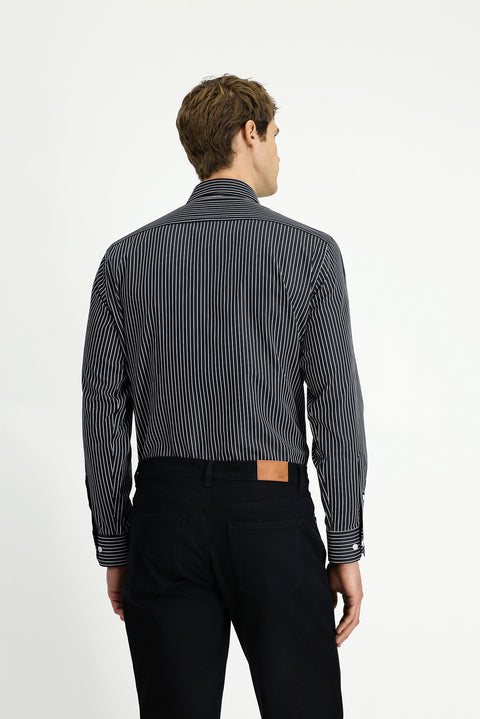 Black Long-Sleeve Classic Striped Cotton Shirt
