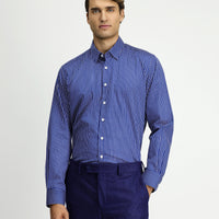Medium Navy Long Sleeve Classic Striped Cotton Shirt