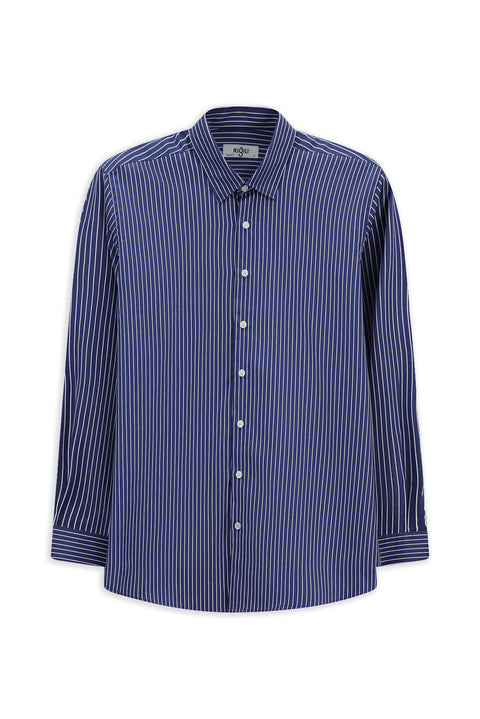 Medium Navy Long Sleeve Classic Striped Cotton Shirt