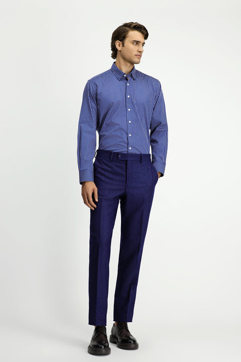Medium Navy Long Sleeve Classic Striped Cotton Shirt