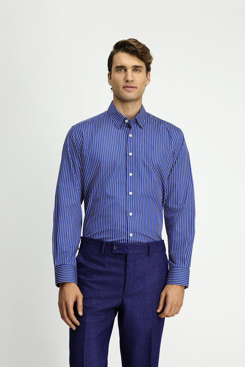 Medium Navy Long Sleeve Classic Striped Cotton Shirt